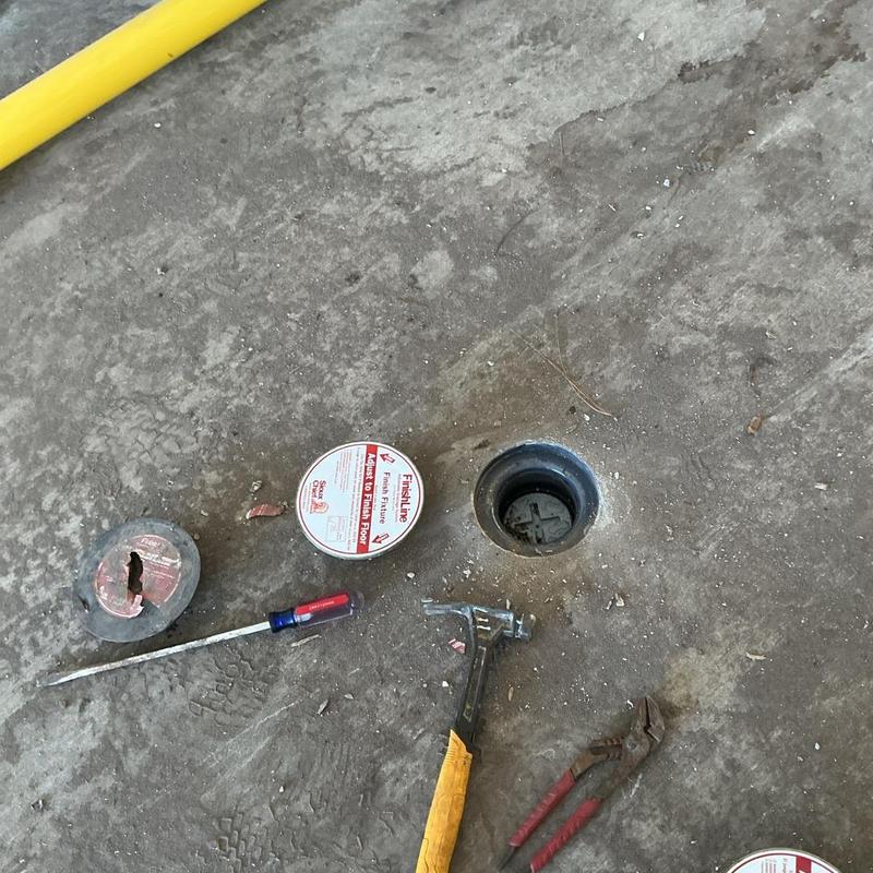 Floor cleanout cover installation with plumbing tools Floor cleanout cover installation with plumbing tools