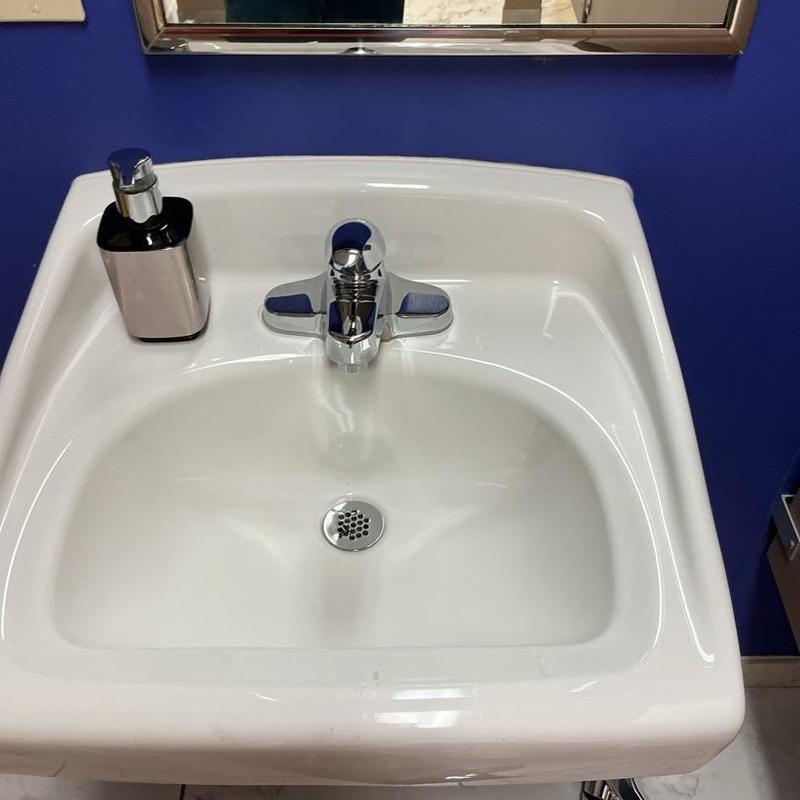 Chrome Peerless faucet on commercial ADA sink Chrome Peerless faucet on commercial ADA sink