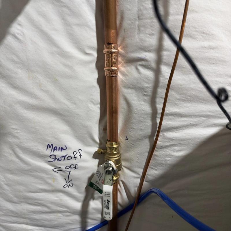Main water shut off valve with copper piping
