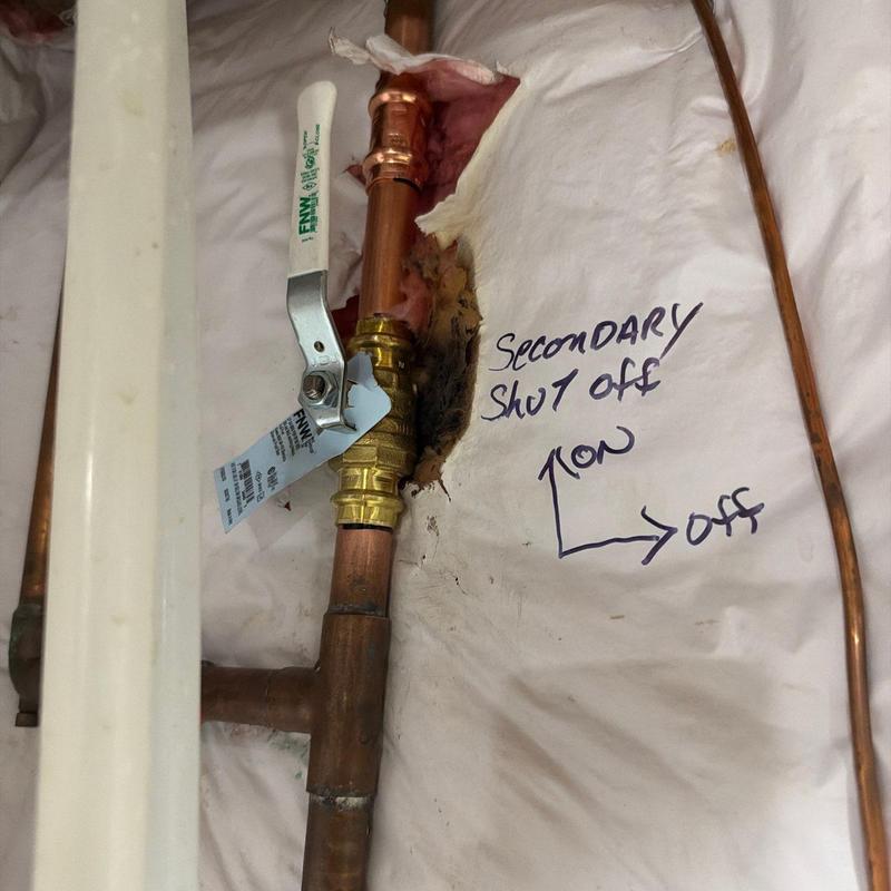 Copper secondary shut off valve replacement with tag