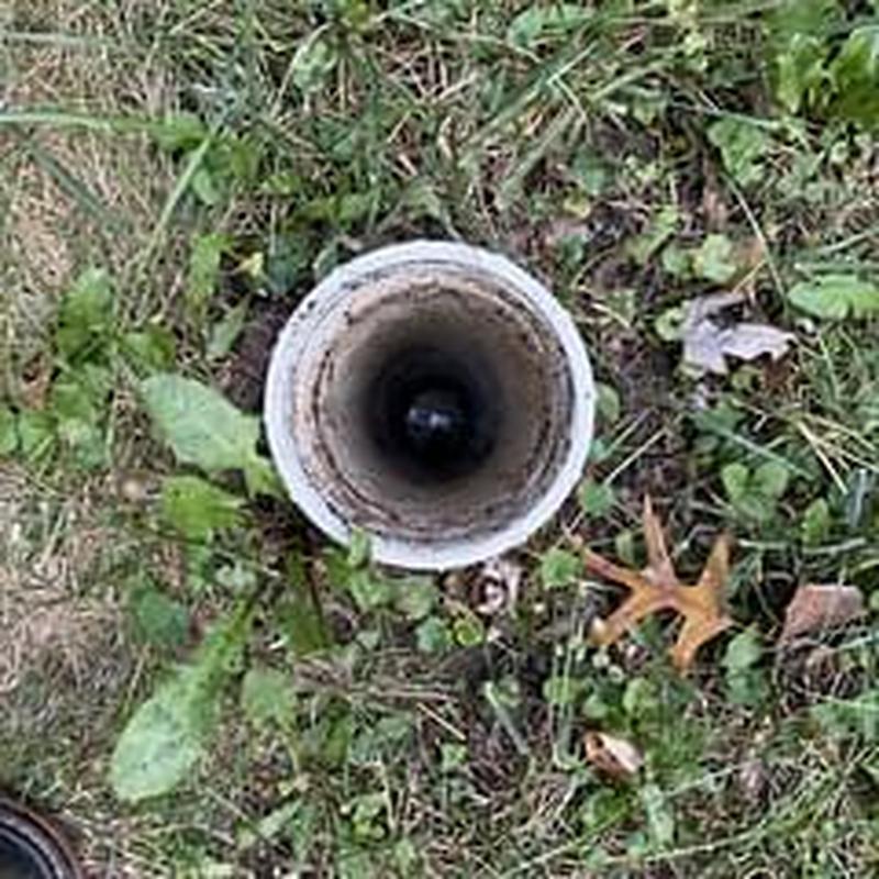 Main line clean out pipe in grassy yard opening