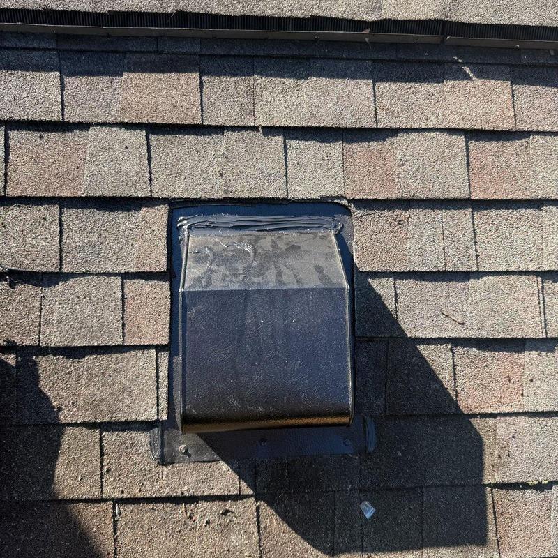 Roof vent flashing and asphalt shingle roof repair