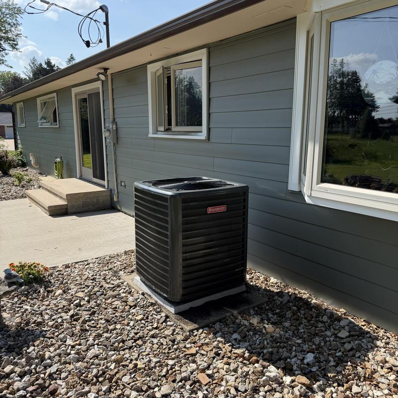 Goodman 15.2 SEER2 HVAC system installed outdoors Goodman 15.2 SEER2 HVAC system installed outdoors