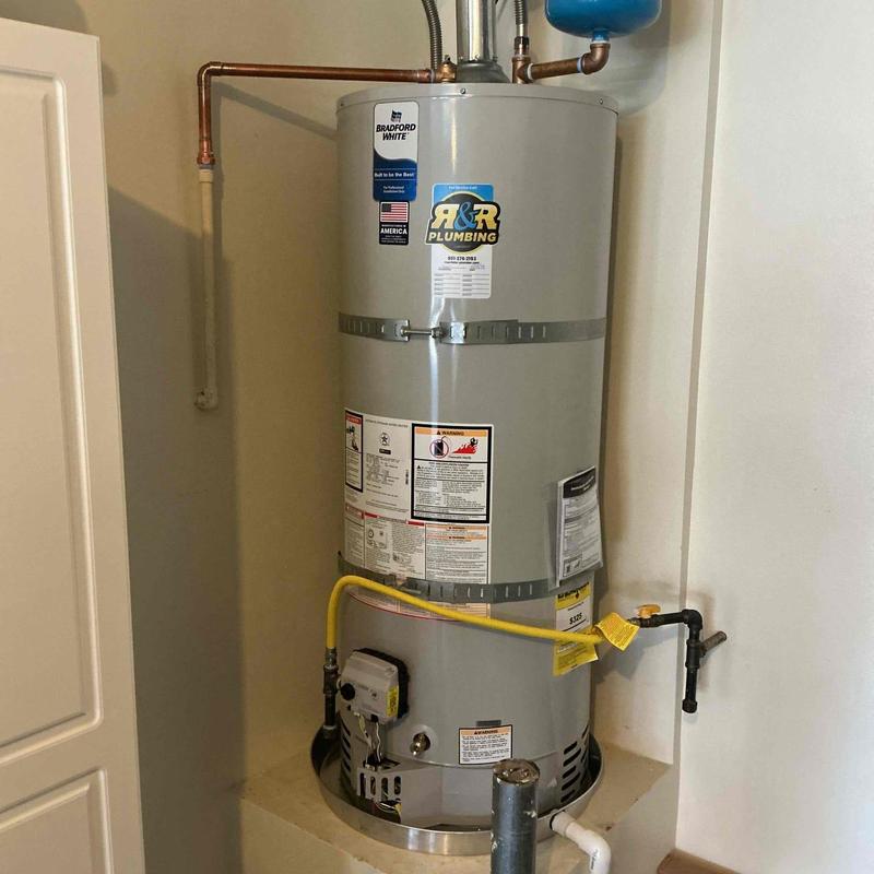 50-gallon water heater with expansion tank and drain pan