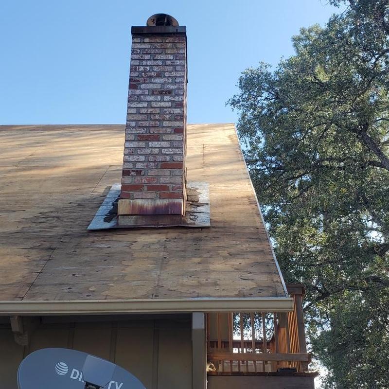 Plywood roof decking replacement around brick chimney