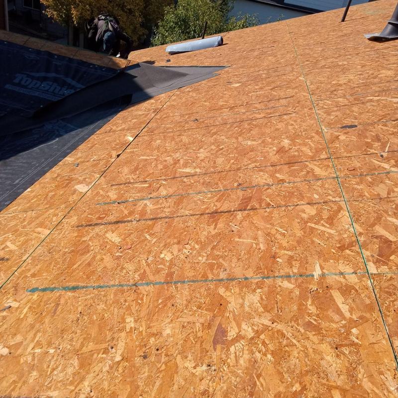 Oriented strand board roof decking installation underlayment prep
