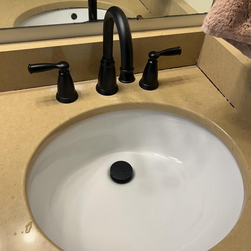 Moen black widespread bathroom faucet and pop-up drain Moen black widespread bathroom faucet and pop-up drain