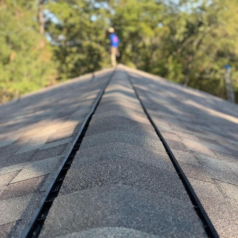 Tamko Titan XT ridge shingles with ventilation installed