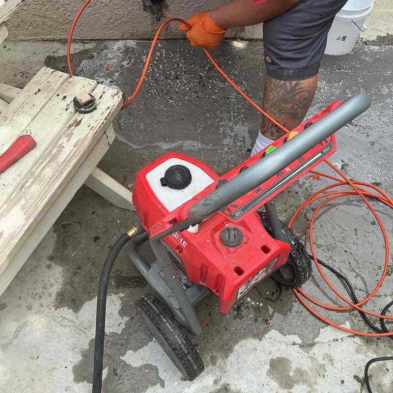 Kitchen drain line hydro jetting with pressure washer