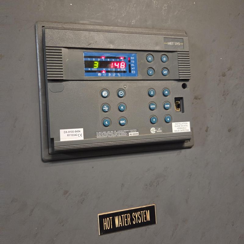 Hot water system control panel in fitness center Hot water system control panel in fitness center