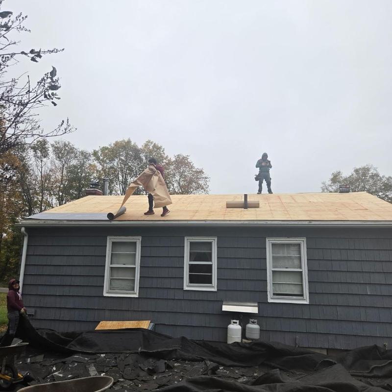 Plywood roof decking installation on residential house