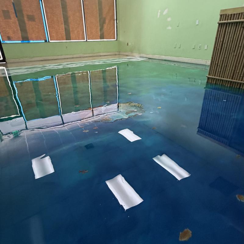 Ocean-themed epoxy floor with coastal design in restaurant