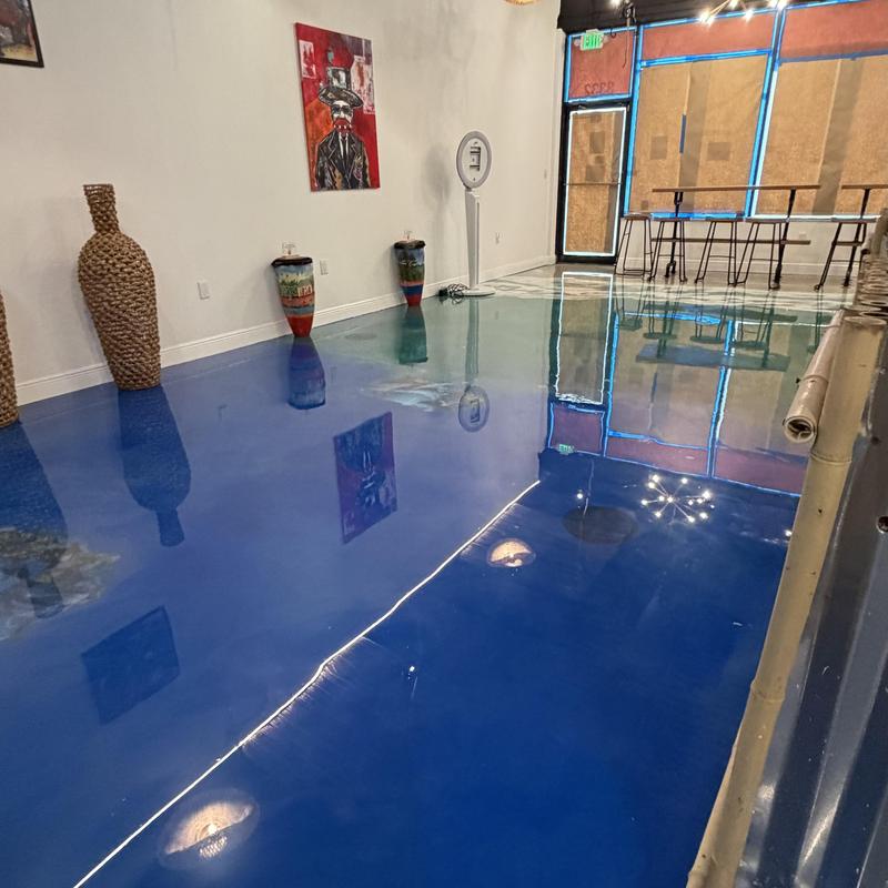 Ocean-themed epoxy commercial floor design