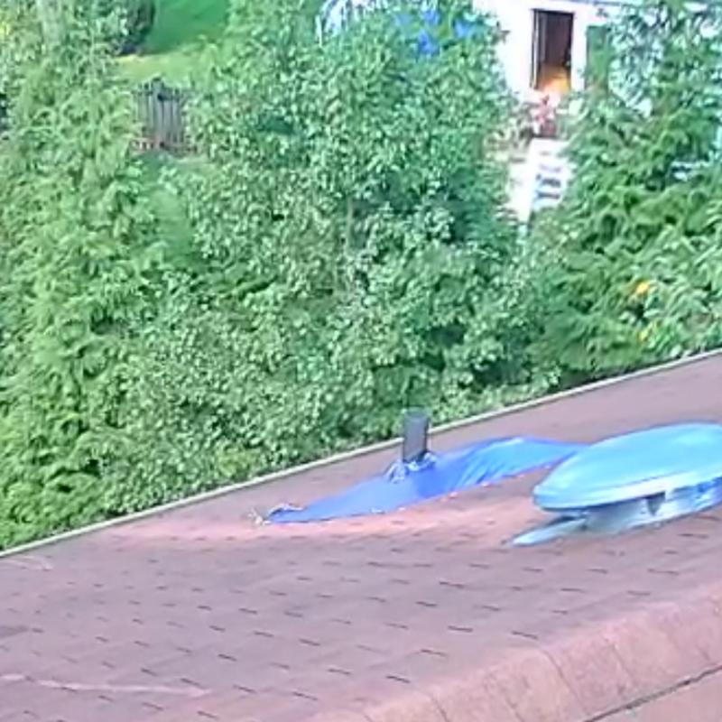 Roof shingles with tarp covering storm damage in Fairfax, VA Roof shingles with tarp covering storm damage in Fairfax, VA