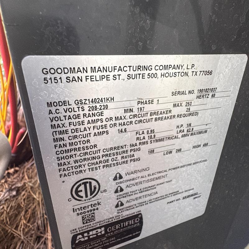 Air conditioner model GSZ140241KH nameplate label Air conditioner model GSZ140241KH nameplate label