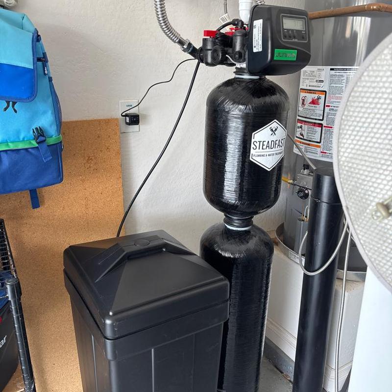 Completed Steadfast whole-home water softener plumbing loop installation