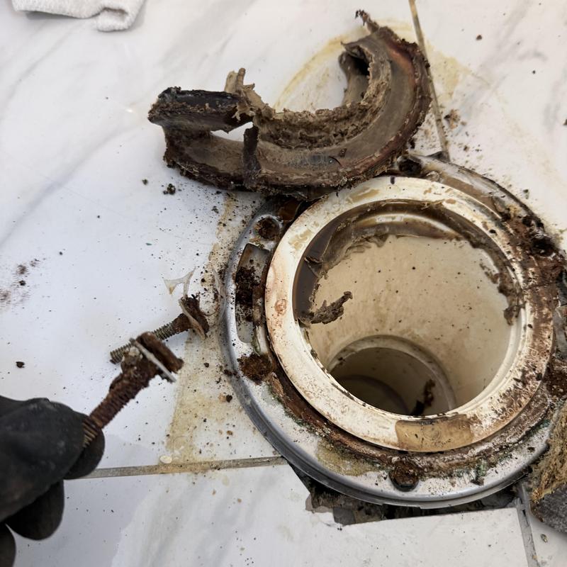 Toilet flange removal with corroded bolts and seal