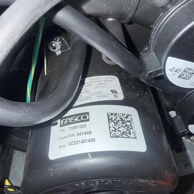 FASCO motor with wiring and labels in HVAC system FASCO motor with wiring and labels in HVAC system
