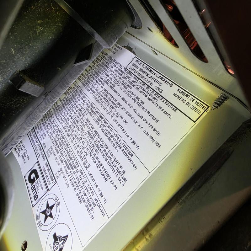 American Standard high-efficiency furnace label and parts American Standard high-efficiency furnace label and parts