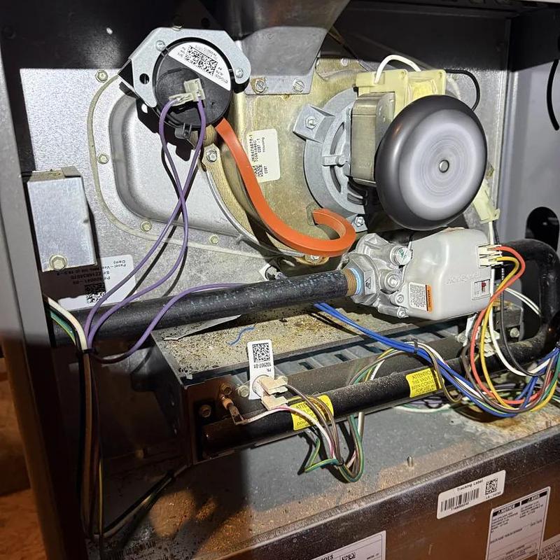 Gas furnace burner assembly with wiring in service Gas furnace burner assembly with wiring in service