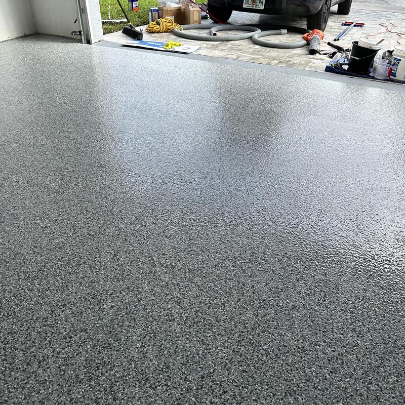 Gravel flake epoxy garage floor coating in Hollywood FL