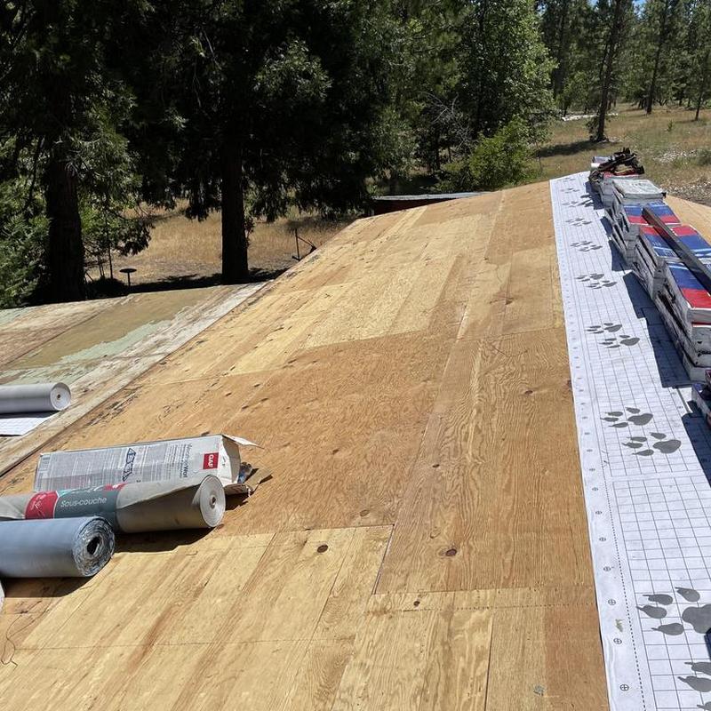 Asphalt roof plywood decking with underlayment prep