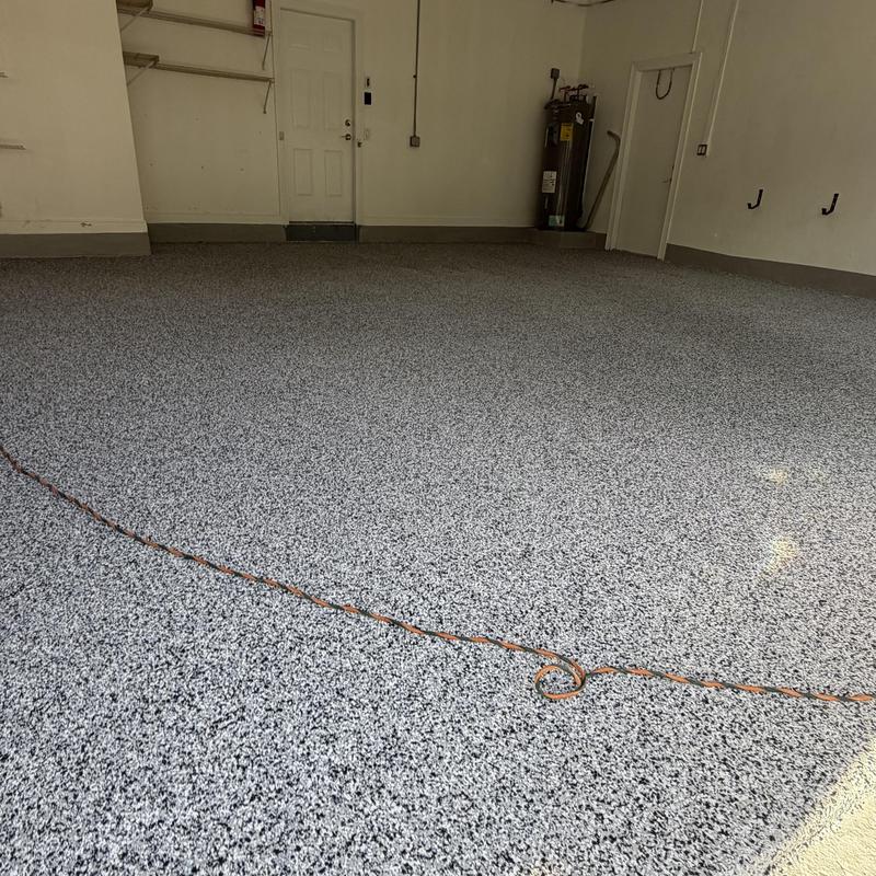 Epoxy flake garage floor with clean finish