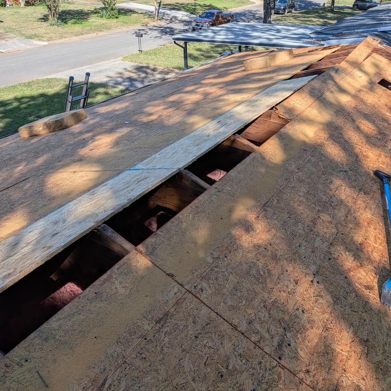 Roof decking replacement with exposed wood framework