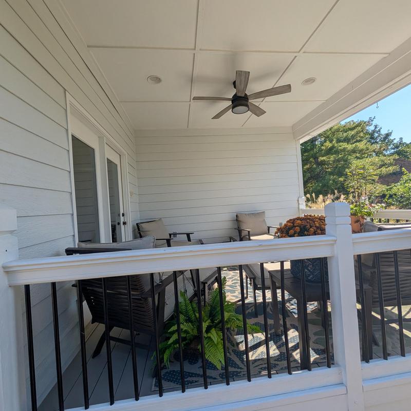 LP SmartSide siding and porch railing with ceiling fan