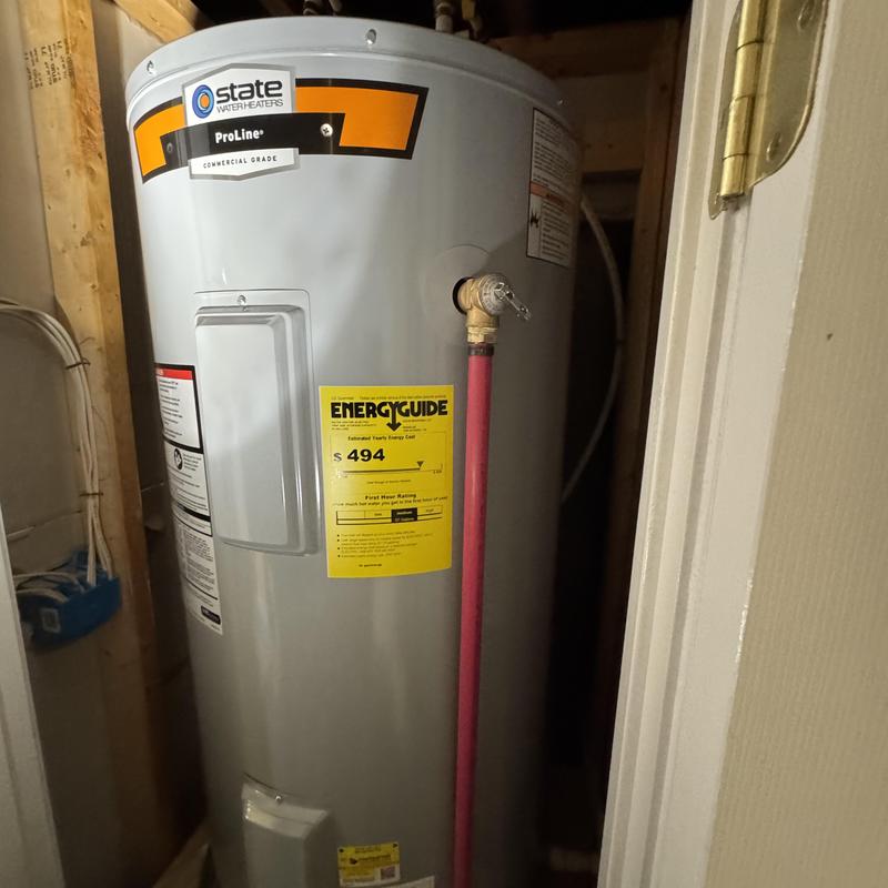 State Pro Line electric water heater in utility closet State Pro Line electric water heater in utility closet