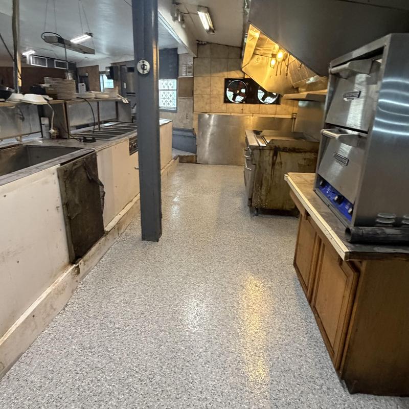 Epoxy flake coated commercial kitchen floor